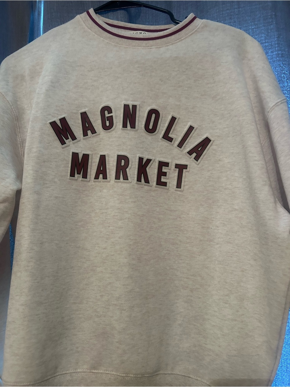 Magnolia Oatmeal Stripe Sweatshirt with Maroon Accents